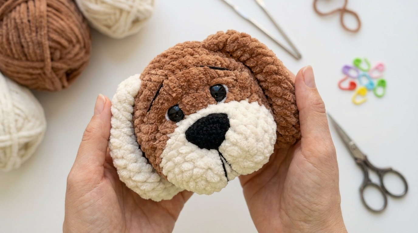 cachorro de pelúcia amigurumi receita grátis passo a passo, boneco de crochê aveludado fofinho ideal para presentes de decoração artesanal.