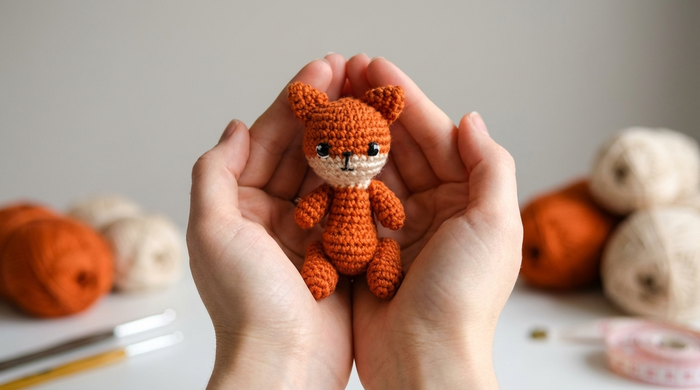 Chaveiro de raposa amigurumi feito em crochê nas cores laranja e bege para decorar mochilas ou bolsas escolares.