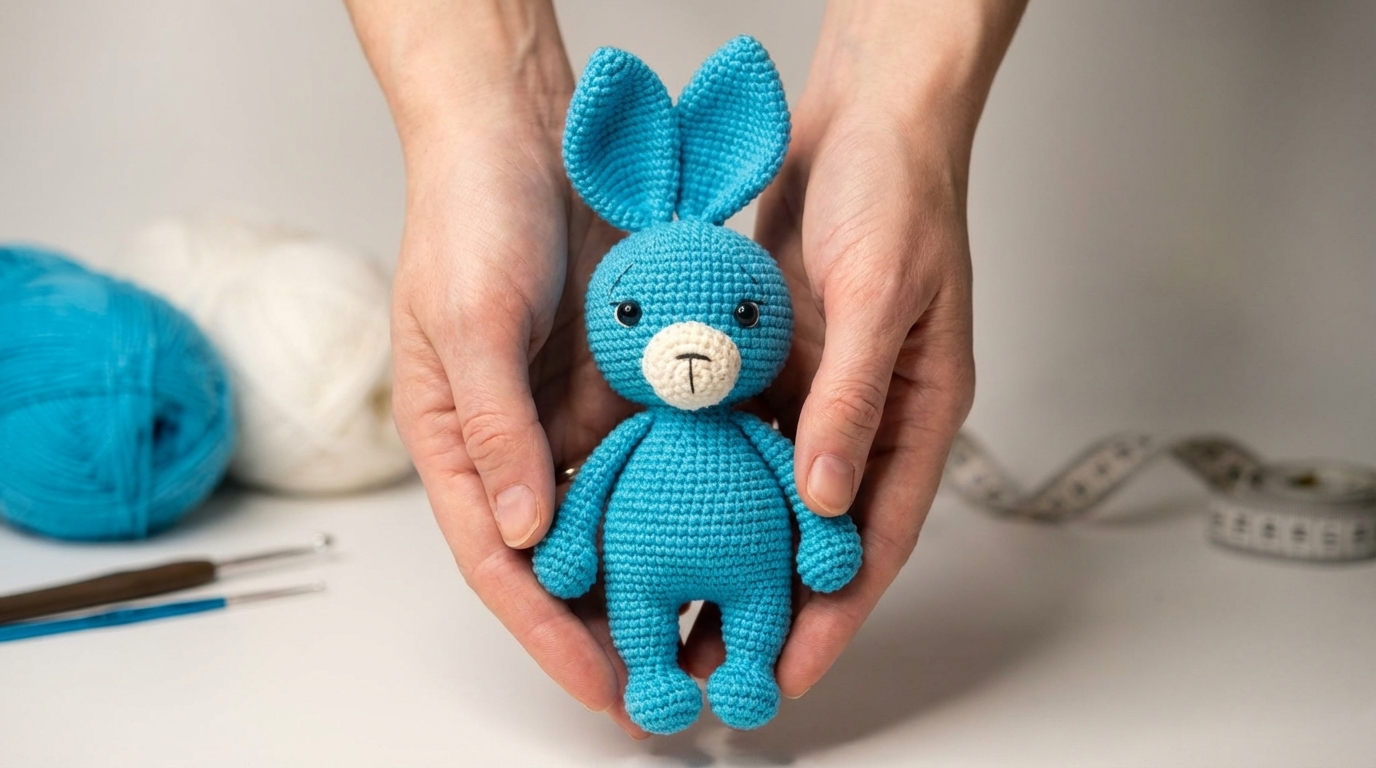 Evelynn Coelho amigurumi receita grátis passo a passo, peça artesanal de crochê branca de algodão para decoração de quarto infantil com olhos de segurança.