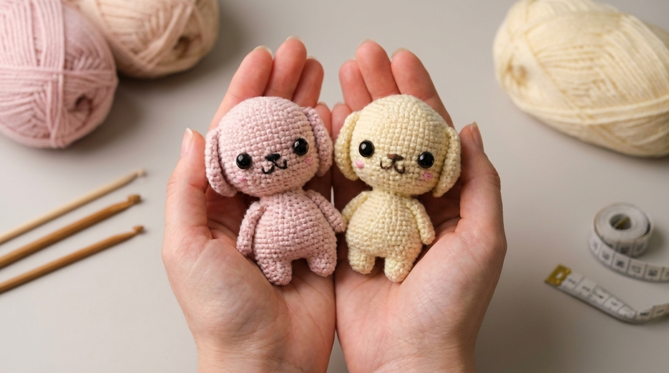 Cachorrito amigurumi tejido en algodón color crema para regalo personalizado ideal como peluche decorativo hecho artesanal