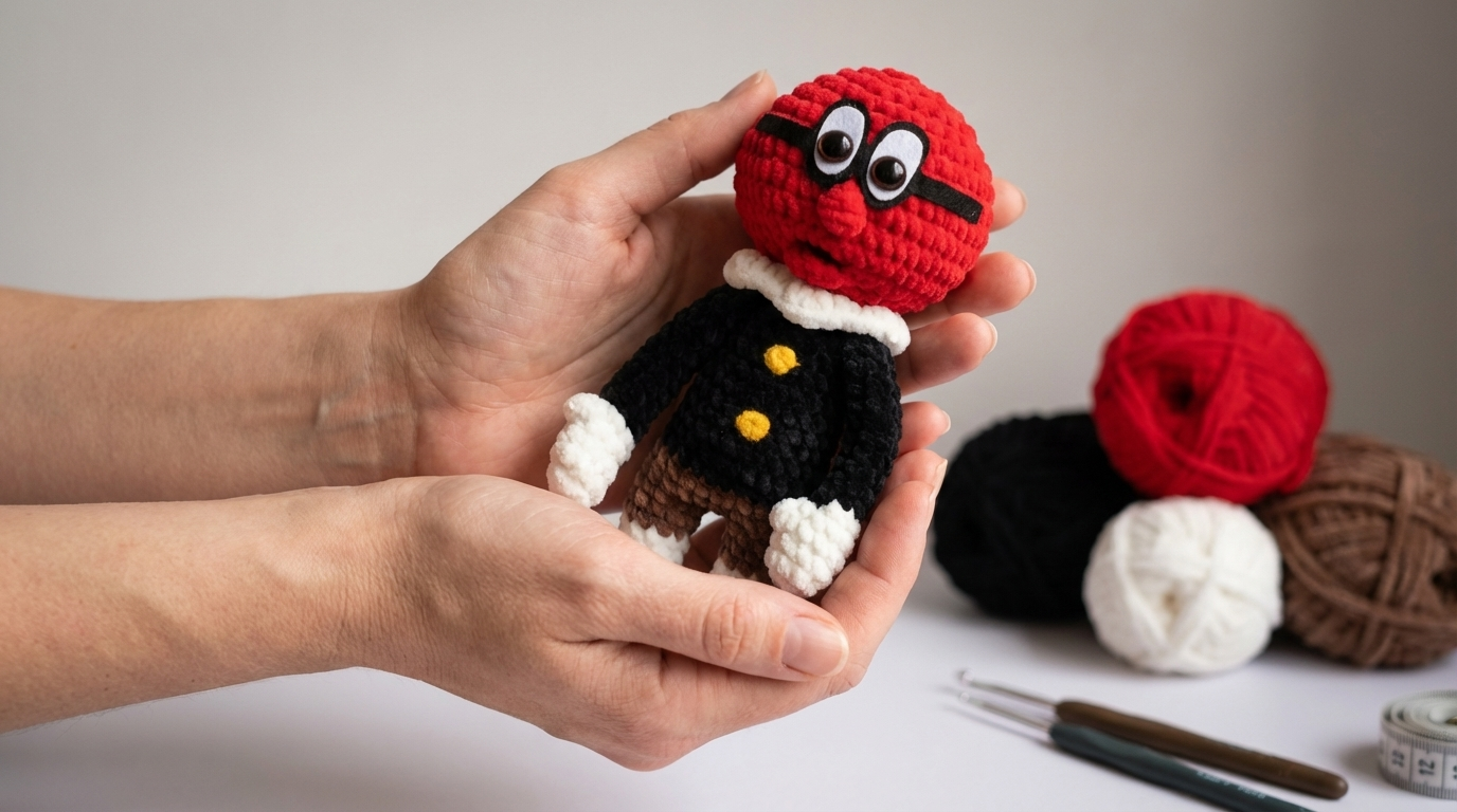 Principe Cereja amigurumi de pelucia colorido feito em crochê, ideal para decoração, presente artesanal exclusivo.