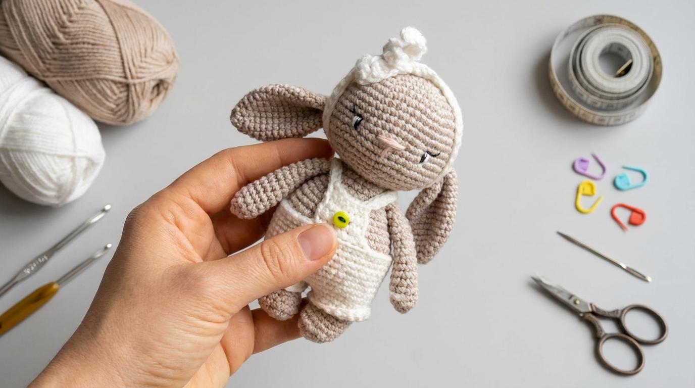 Coelhinho da Páscoa Amigurumi de algodão branco feito à mão para decoração de presente artesanal de páscoa exclusivo.