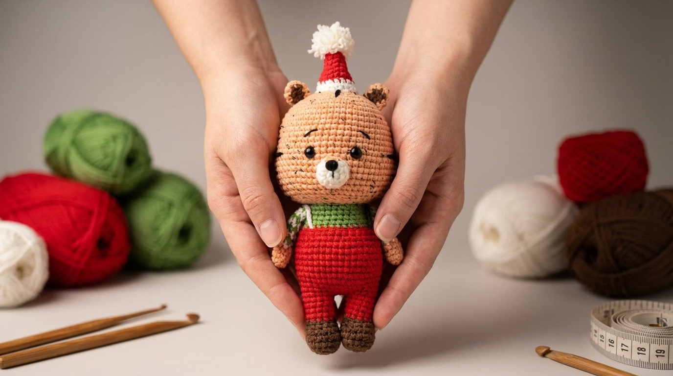 Tigre d'Água Alex amigurumi receita gratis passo a passo, boneco de crochê laranja com detalhes pretos e acabamento em fios coloridos para decoração.