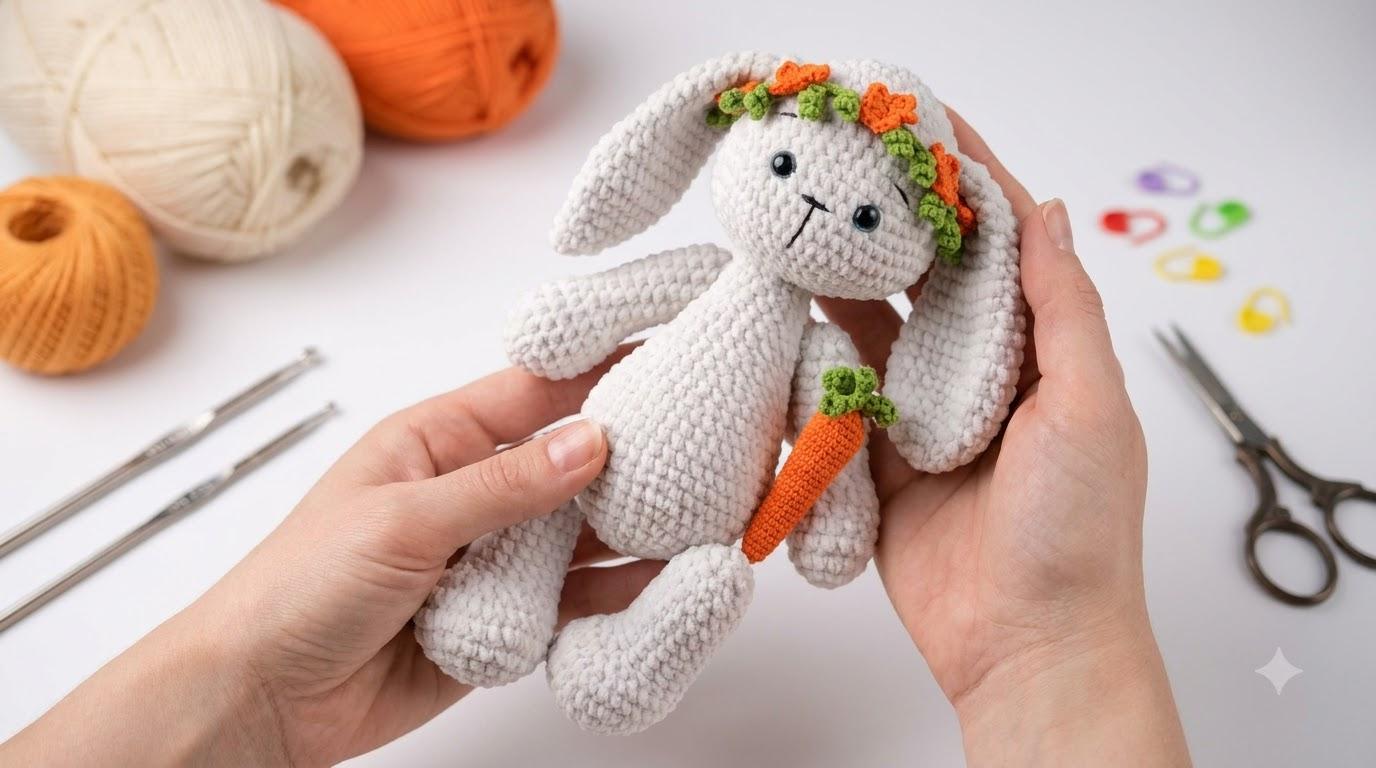 Nezuko Muñeca Amigurumi com kimono rosa e preto feito em crochê, exibida como peça decorativa de colecionador artesanal.